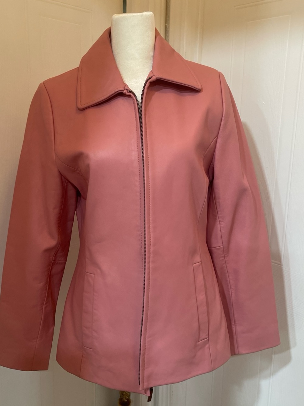 Liz Claiborne Vintage Classic Dusty Rose Zip-Front Leather Jacket Size S